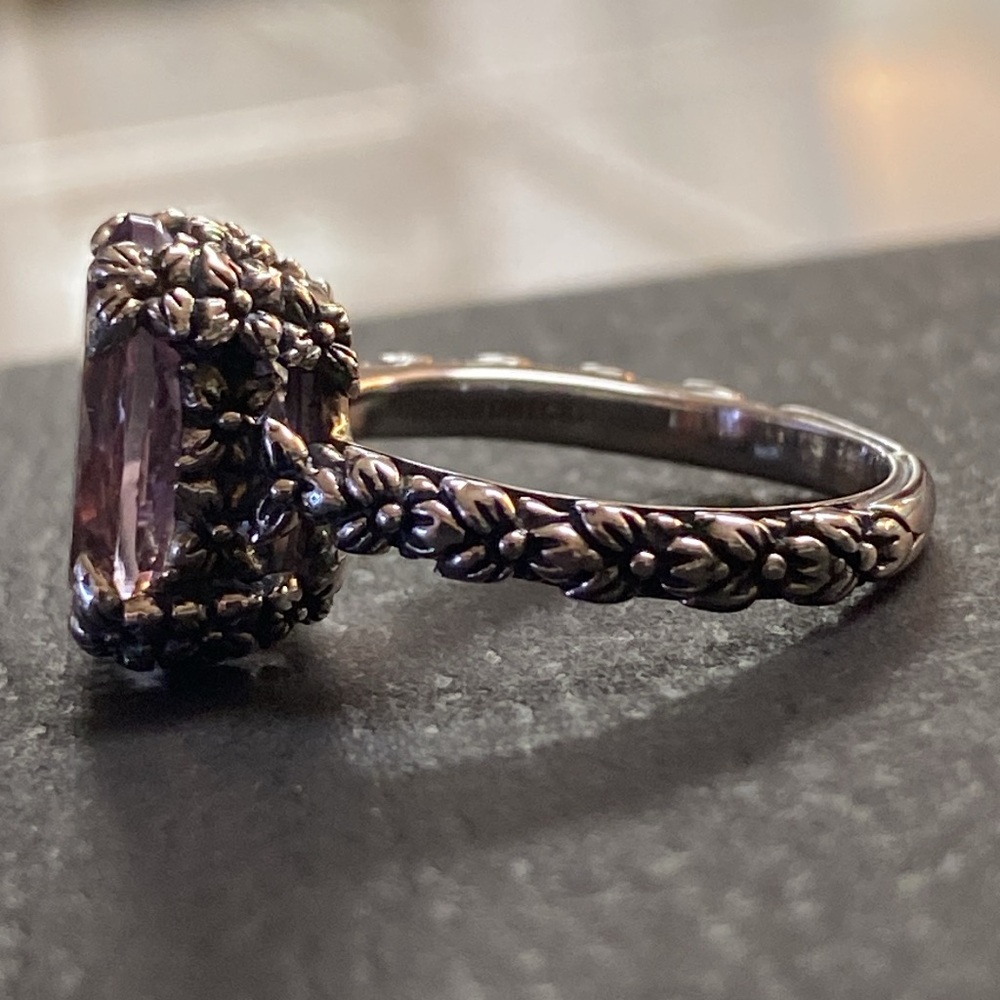 Stephen Dweck Sterling Silver Floral Accents Amethyst Ring - Picture 4 of 11